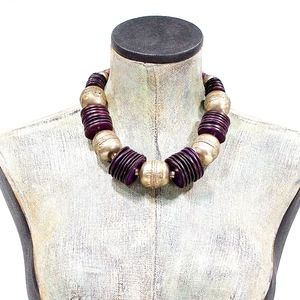 VTG 70'S HUGE Hollow Silver Brass and bone Necklac